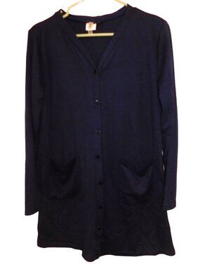 Z Avenue USA Cardigan Womens Medium Dark Blue Longline Minimalist Preppy